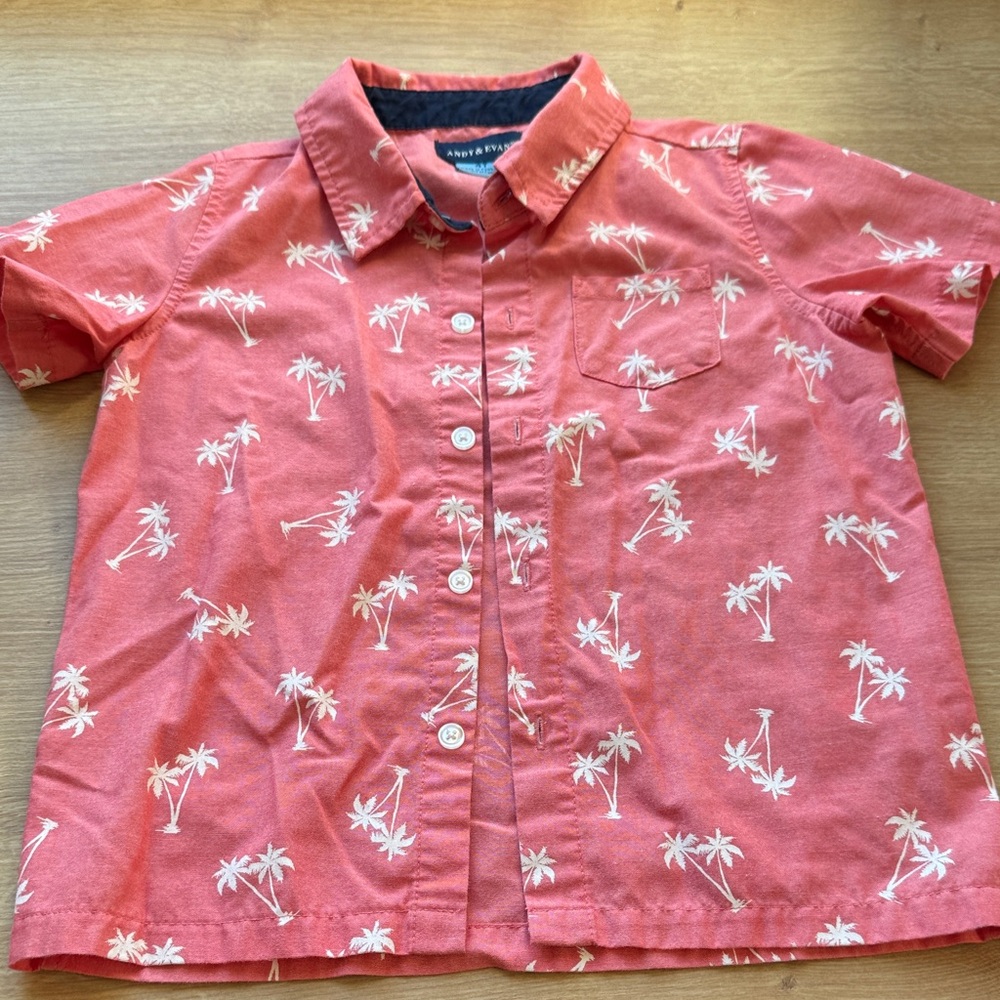 Andy & Evan Coral Palm Tree Kids Button Down Shirt Age 4T